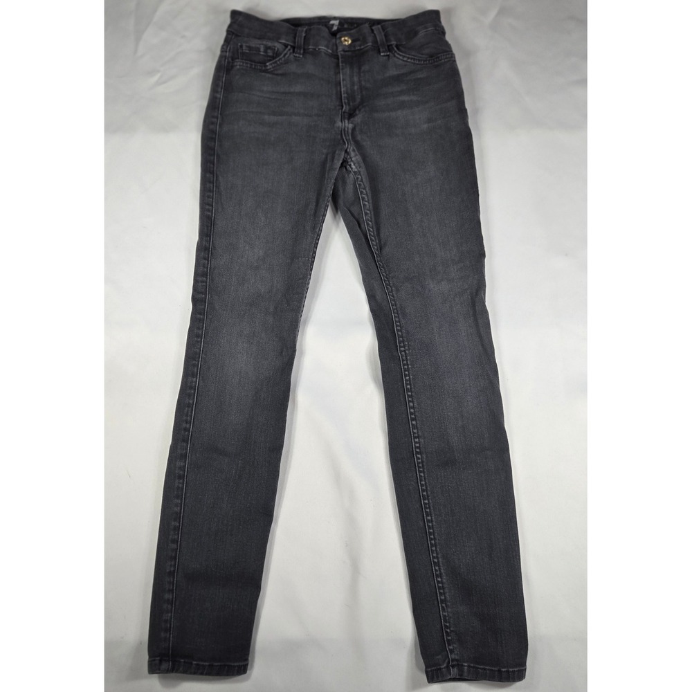 7 For All Mankind The High Waist Ankle Skinny Jeans Black Wash 28x28 USA Made